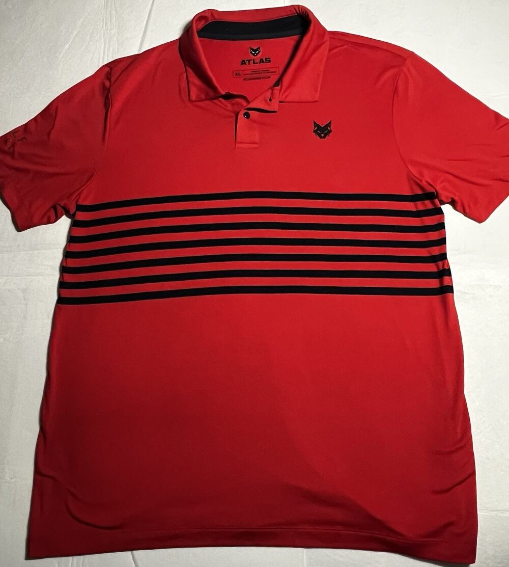 Atlas Premier Men’s XL Red Black Striped Performance Golf Polo Shirt Stretch